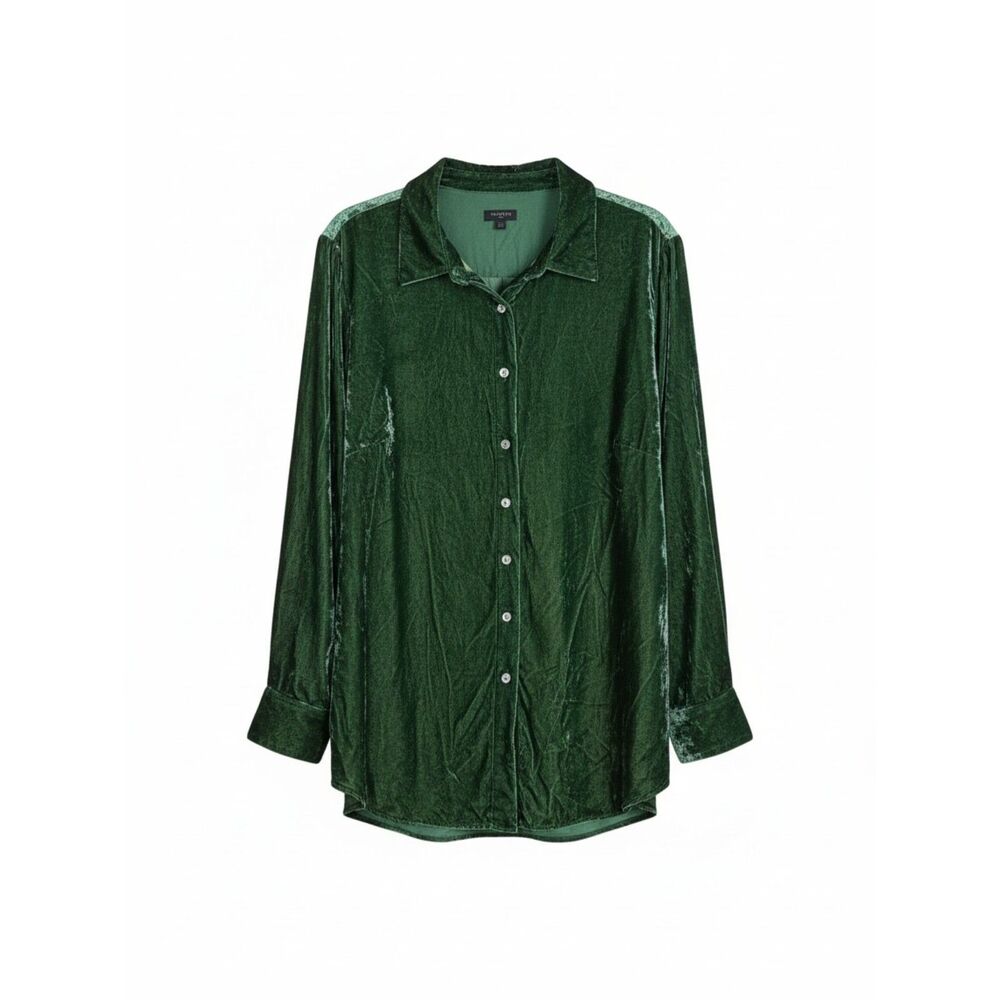 Talbots Emerald Green Velvet Festive Button Up Tunic Shirt Holiday Dark Academia
